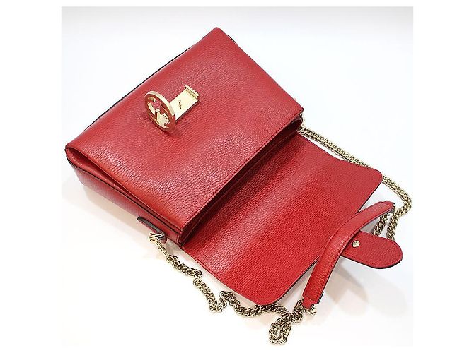 Gucci Bolsa de mão e de ombro com corrente e alça superior entrelazada em couro vermelho - vista 7