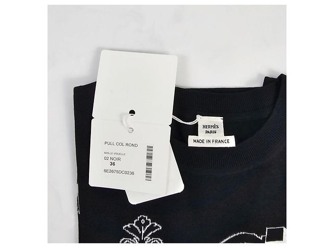 Hermès Suéter de manga comprida para mulher em malha Noir Vermelho - vista 11