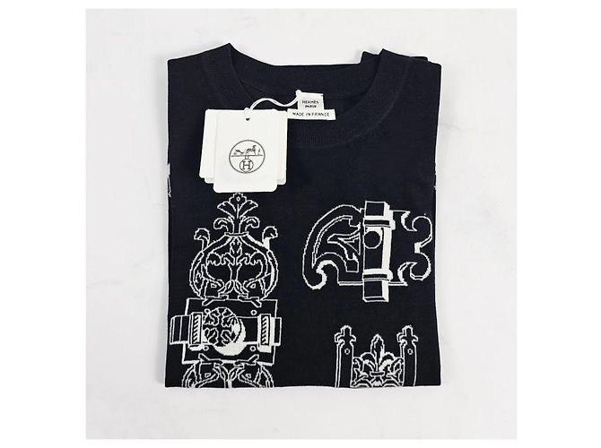 Hermès Suéter de manga comprida para mulher em malha Noir Vermelho - vista 12