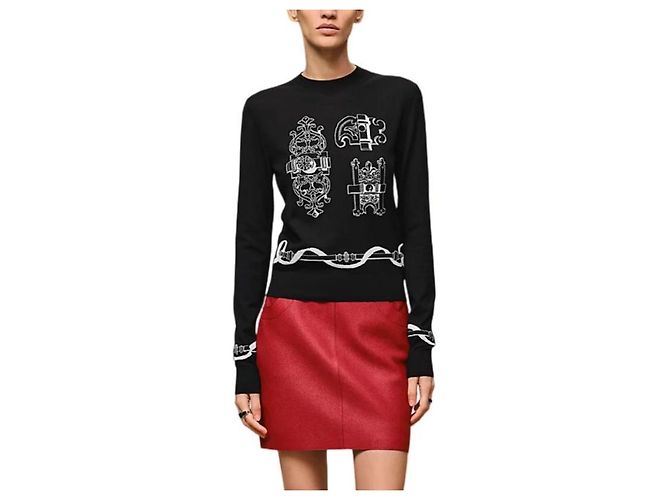 Hermès Suéter de manga comprida para mulher em malha Noir Vermelho - vista 2