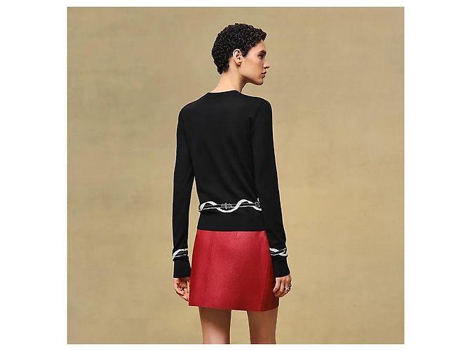 Hermès Suéter de manga comprida para mulher em malha Noir Vermelho - vista 3