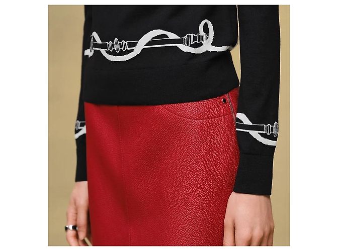 Hermès Suéter de manga comprida para mulher em malha Noir Vermelho - vista 4