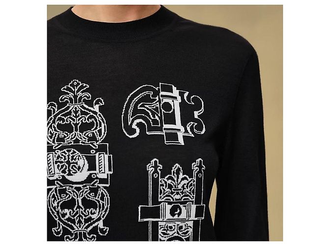 Hermès Suéter de manga comprida para mulher em malha Noir Vermelho - vista 5