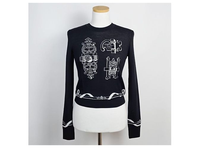 Hermès Suéter de manga comprida para mulher em malha Noir Vermelho - vista 6