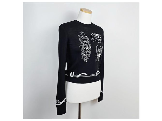 Hermès Suéter de manga comprida para mulher em malha Noir Vermelho - vista 7