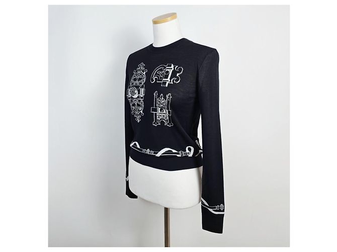 Hermès Suéter de manga comprida para mulher em malha Noir Vermelho - vista 8