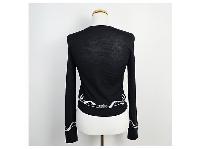 Hermès Suéter de manga comprida para mulher em malha Noir Vermelho - vista 9
