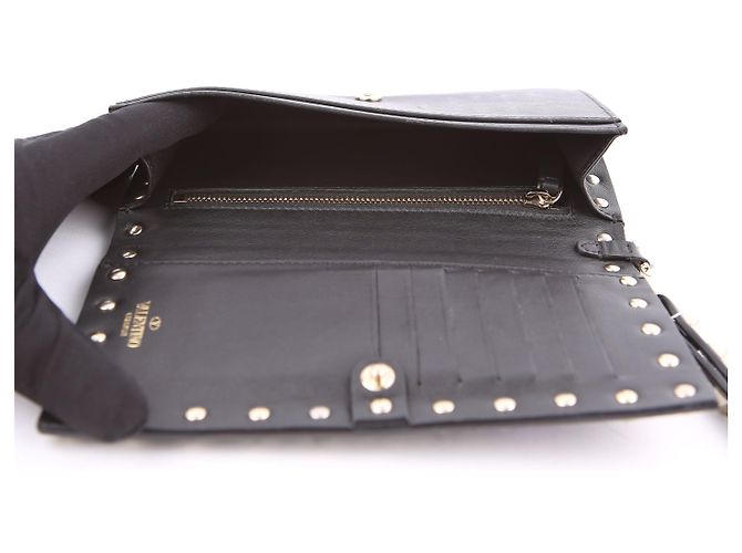 Valentino Clutch wallet Rockstud in pelle nera Nero - vista 21