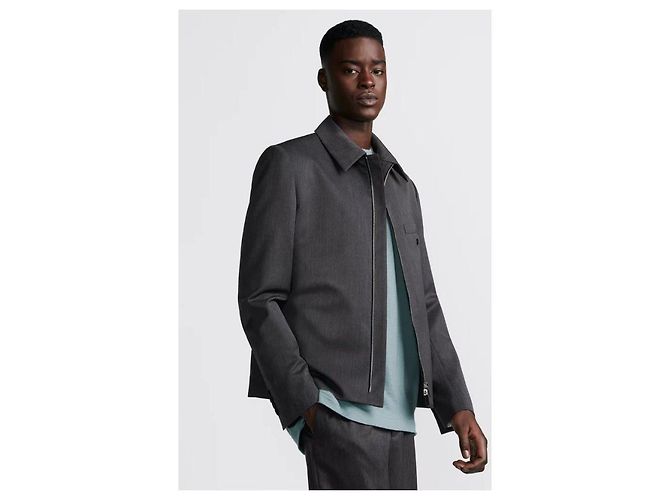 Dior Wool Blend Twill Classic Zip Jacket Grey Brown - view 11