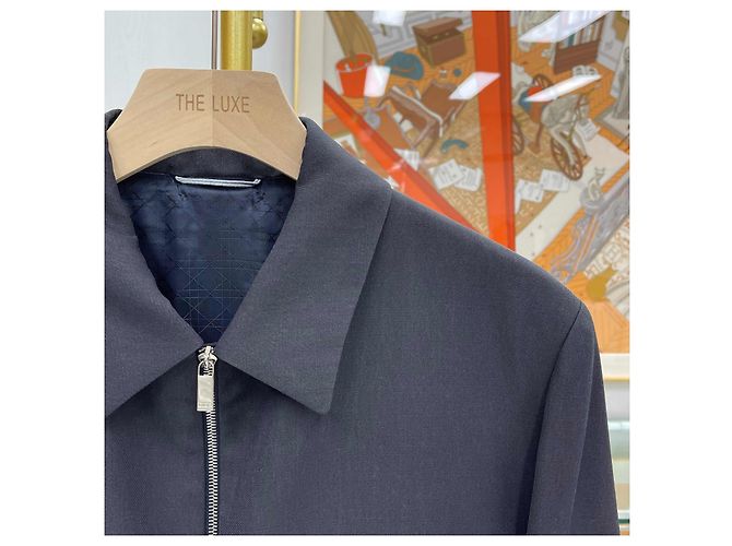 Dior Wool Blend Twill Classic Zip Jacket Grey Brown - view 3
