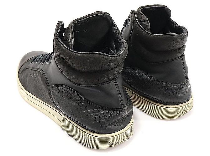 Salvatore Ferragamo Sneakers alte da uomo in pelle nera con punta marrone Nero - vista 4