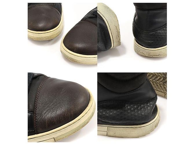 Salvatore Ferragamo Sneakers alte da uomo in pelle nera con punta marrone Nero - vista 6