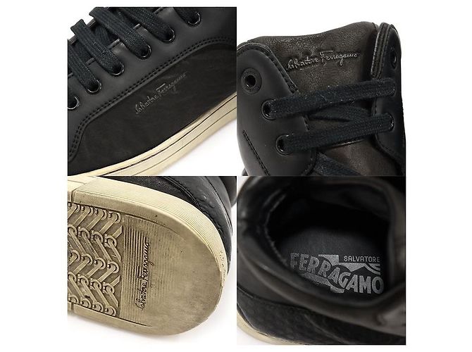 Salvatore Ferragamo Sneakers alte da uomo in pelle nera con punta marrone Nero - vista 7