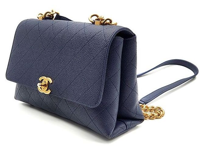 Chanel Borsa con patta e manico superiore in caviar Nero - vista 2