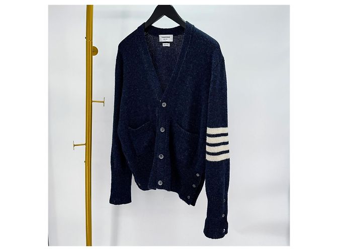 Thom Browne Shetland Cardigan mit Streifen Navy Blau - Ansicht 2