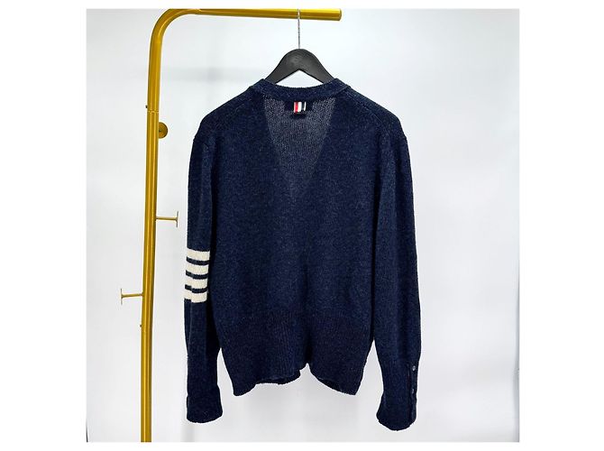 Thom Browne Shetland Cardigan mit Streifen Navy Blau - Ansicht 3