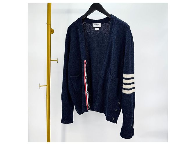 Thom Browne Shetland Cardigan mit Streifen Navy Blau - Ansicht 4
