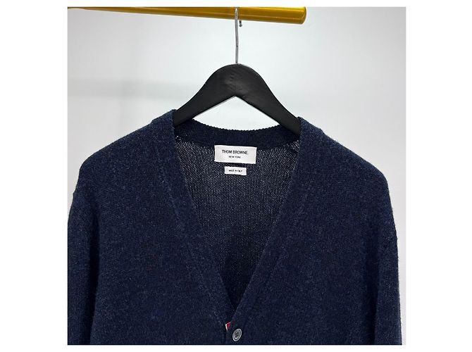 Thom Browne Shetland Cardigan mit Streifen Navy Blau - Ansicht 5