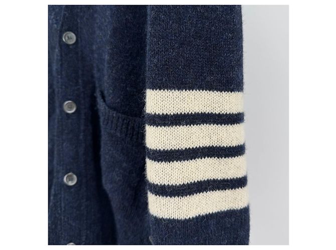 Thom Browne Shetland Cardigan mit Streifen Navy Blau - Ansicht 6