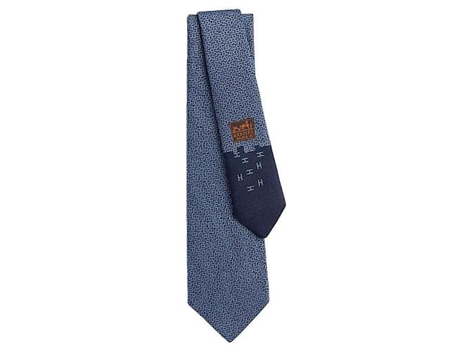 Hermès Cravatta in seta geometrica blu marine - vista 2