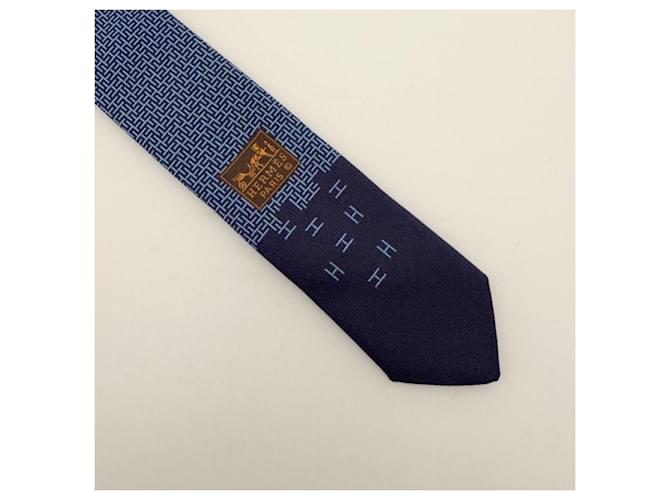 Hermès Cravatta in seta geometrica blu marine - vista 5