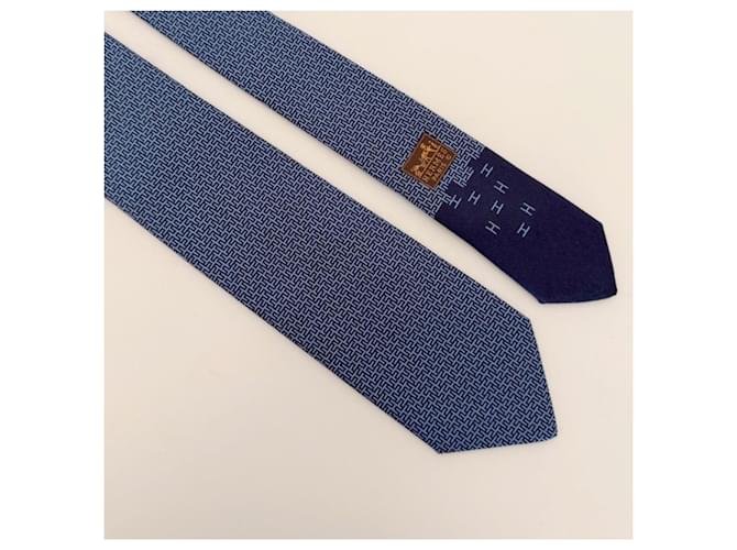 Hermès Cravatta in seta geometrica blu marine - vista 6