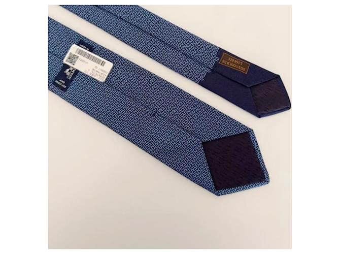 Hermès Cravatta in seta geometrica blu marine - vista 7