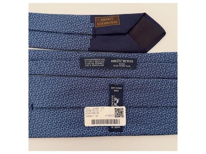 Hermès Cravatta in seta geometrica blu marine - vista 8