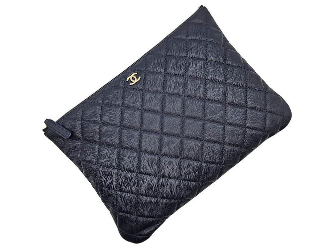 Chanel Clutch Classic New Medium Navy Caviar Gold Blu - vista 6