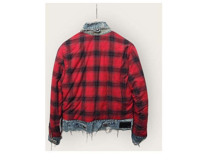 Amiri Chaqueta reversible de franela a cuadros rojos y denim desgastado Azul - vista 2