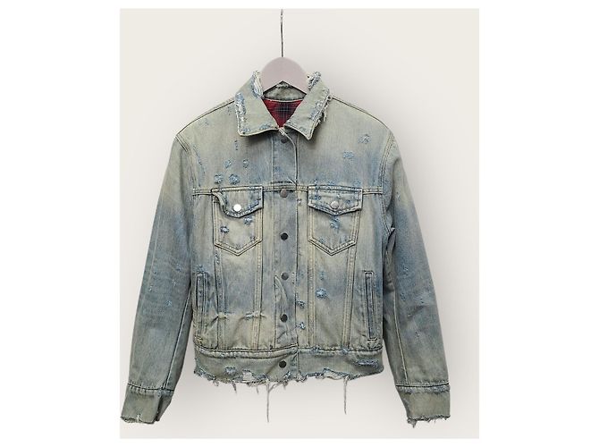 Amiri Chaqueta reversible de franela a cuadros rojos y denim desgastado Azul - vista 3