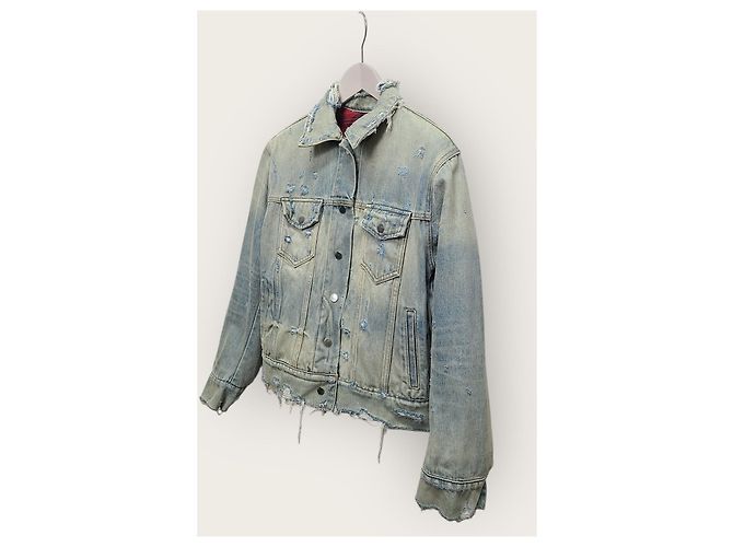 Amiri Chaqueta reversible de franela a cuadros rojos y denim desgastado Azul - vista 4