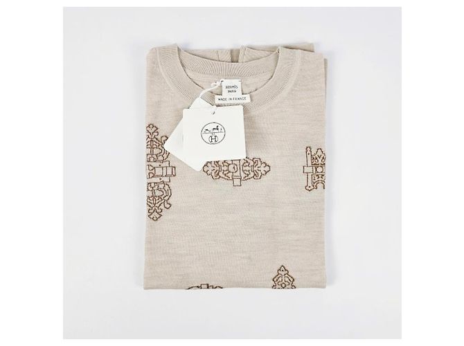 Hermès Suéter de manga corta para mujer de punto beige Natturel Castaño - vista 11