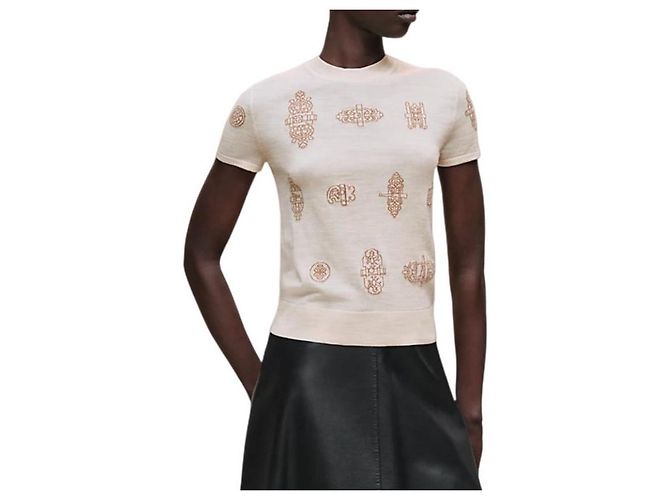 Hermès Suéter de manga corta para mujer de punto beige Natturel Castaño - vista 2