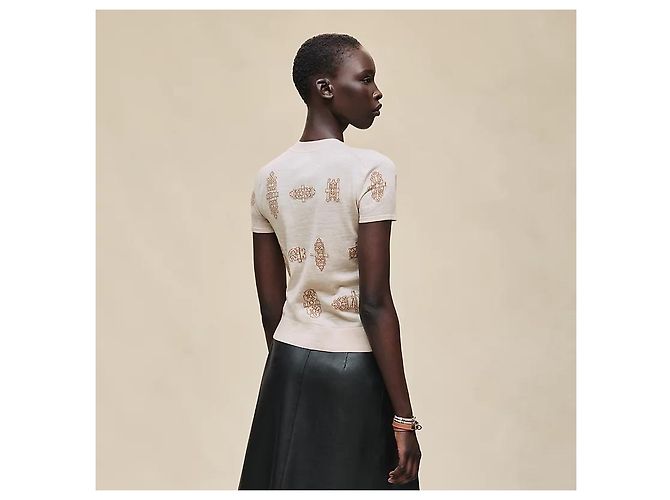 Hermès Suéter de manga corta para mujer de punto beige Natturel Castaño - vista 3