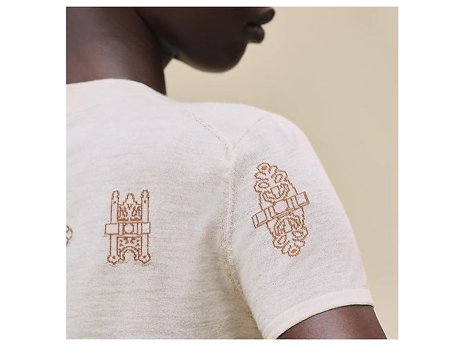 Hermès Suéter de manga corta para mujer de punto beige Natturel Castaño - vista 4
