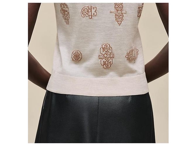 Hermès Suéter de manga corta para mujer de punto beige Natturel Castaño - vista 5