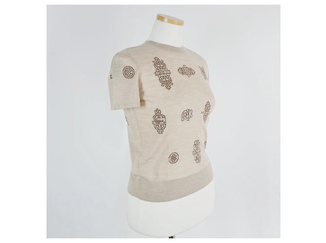 Hermès Suéter de manga corta para mujer de punto beige Natturel Castaño - vista 8