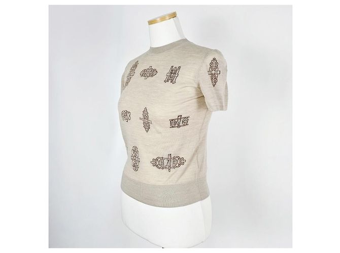 Hermès Suéter de manga corta para mujer de punto beige Natturel Castaño - vista 9