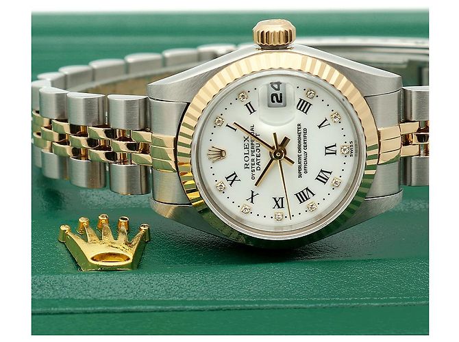 Rolex Reloj Datejust Combi para mujer con esfera limitada de números romanos blancos original - vista 24