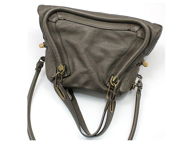 Chloé Paraty Medium Schultertasche aus grauem Leder mit Goldbeschichtung Braun - Ansicht 2