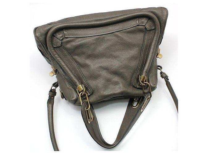 Chloé Paraty Medium Schultertasche aus grauem Leder mit Goldbeschichtung Braun - Ansicht 3