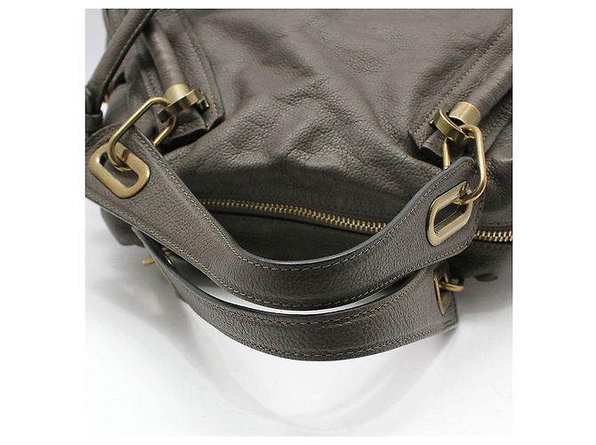 Chloé Paraty Medium Schultertasche aus grauem Leder mit Goldbeschichtung Braun - Ansicht 7