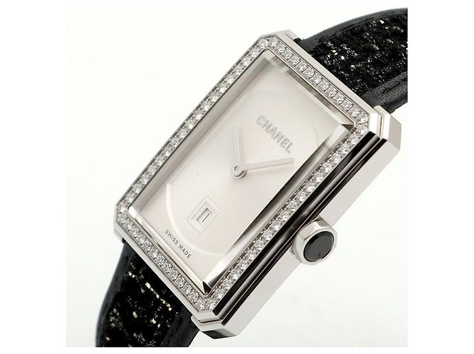 Chanel Boyfriend Steel Leder Damenuhr Medium mit Diamanten Silber - Ansicht 11