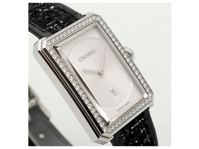 Chanel Boyfriend Steel Leder Damenuhr Medium mit Diamanten Silber - Ansicht 12