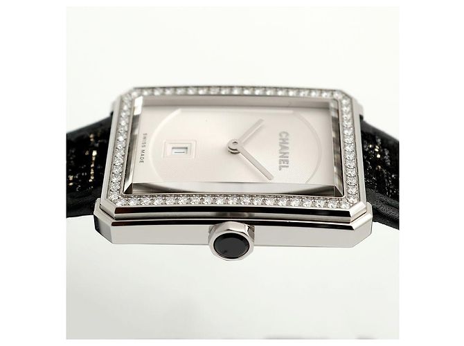 Chanel Boyfriend Steel Leder Damenuhr Medium mit Diamanten Silber - Ansicht 15