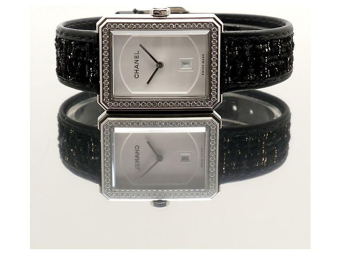 Chanel Boyfriend Steel Leder Damenuhr Medium mit Diamanten Silber - Ansicht 25
