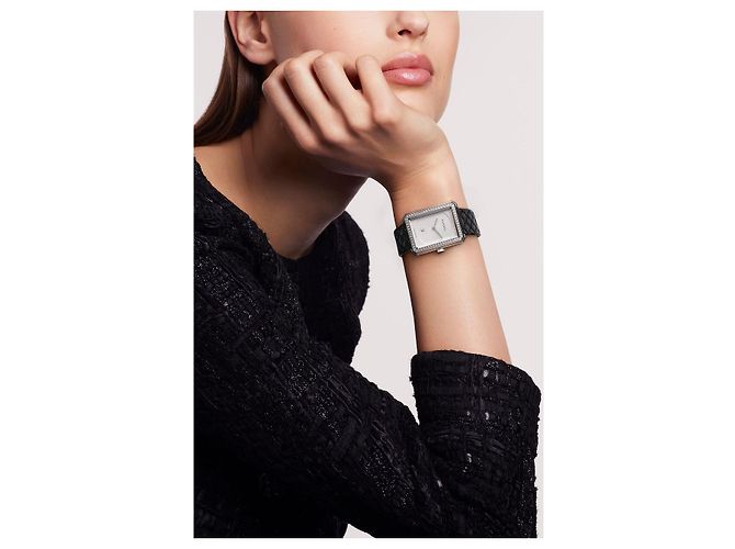 Chanel Boyfriend Steel Leder Damenuhr Medium mit Diamanten Silber - Ansicht 3