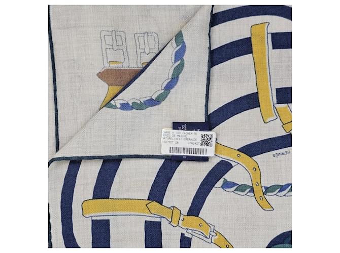 Hermès Sciarpa in cashmere e seta da uomo Ronds de Marche Bianco - vista 10
