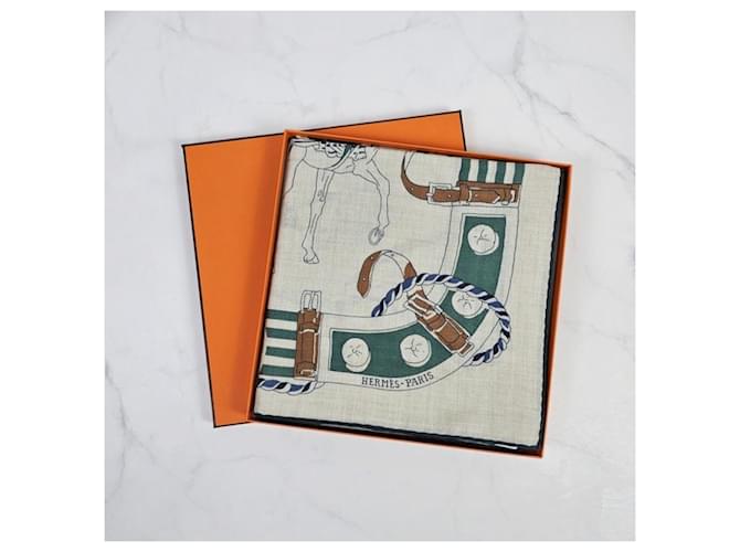 Hermès Sciarpa in cashmere e seta da uomo Ronds de Marche Bianco - vista 11